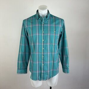 Vintage Christian Dior Teal Plaid Shirt Size Medium
